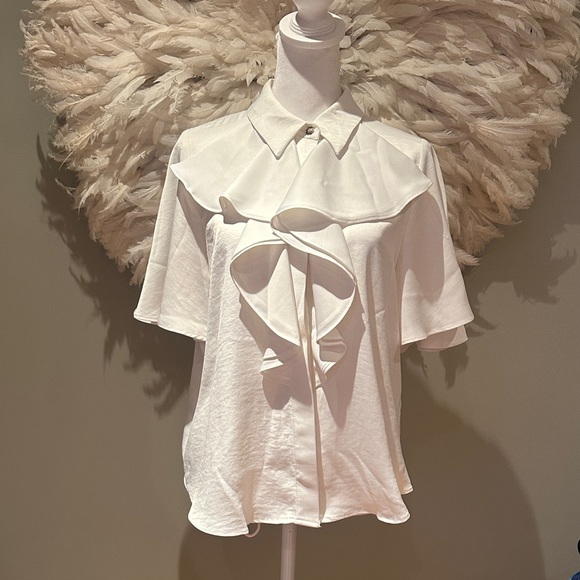 Zara Elegant White Ruffle Blouse - Picture 1 of 6